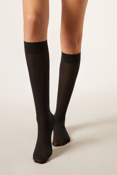 Calzedonia Calcetines Ejecutivos Largos en Microfibra 30 Deniers Mujer Negro Tamaño TU