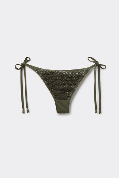 Calzedonia Brasileña Lazos Bikini Sequin Net Mujer Verde Tamaño L