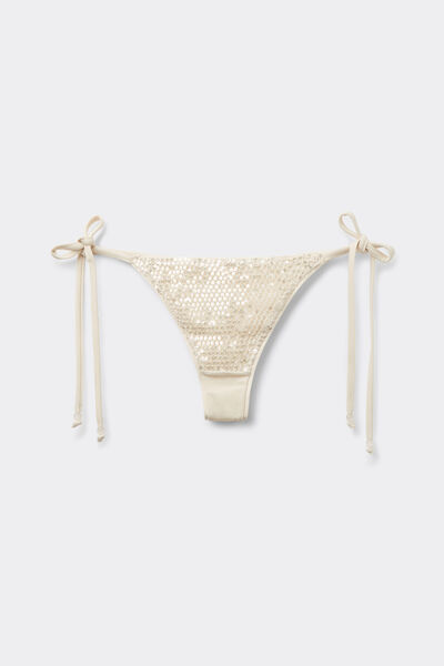 Calzedonia Brasileña Lazos Bikini Sequin Net Mujer Blanco Tamaño L