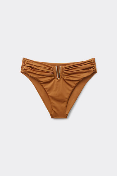 Calzedonia Bikini Braguita Alta Shiny Satin Mujer Marrón Tamaño L