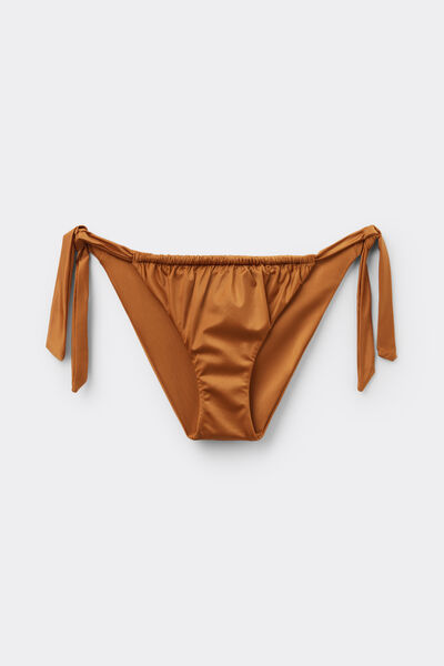 Calzedonia Braguita de bikini con lazos Shiny Satin Mujer Marrón Tamaño M