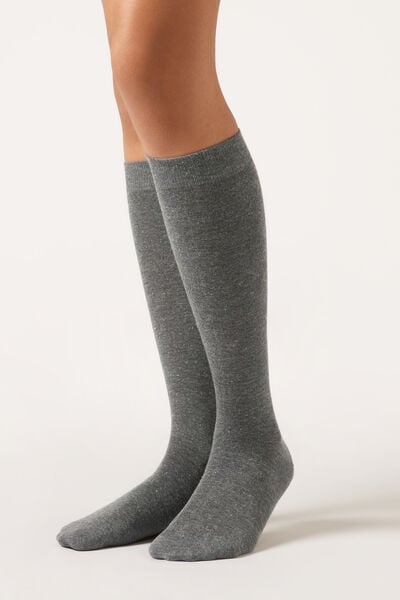 Calzedonia Calcetín largo con cashmere y glitter Mujer Gris Tamaño TU