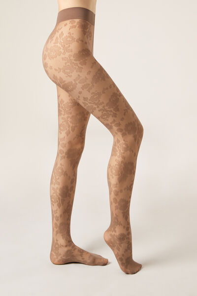 Calzedonia Pantis Transparentes Flores Mujer Marrón Tamaño 1/2
