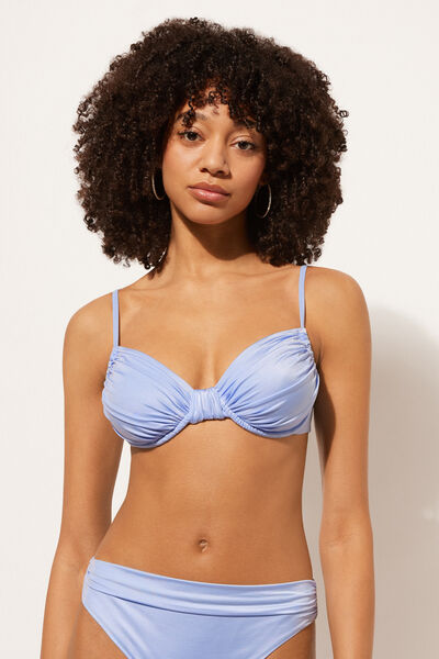 Calzedonia Balconette Swimsuit Top Shiny Satin Woman Blue Size