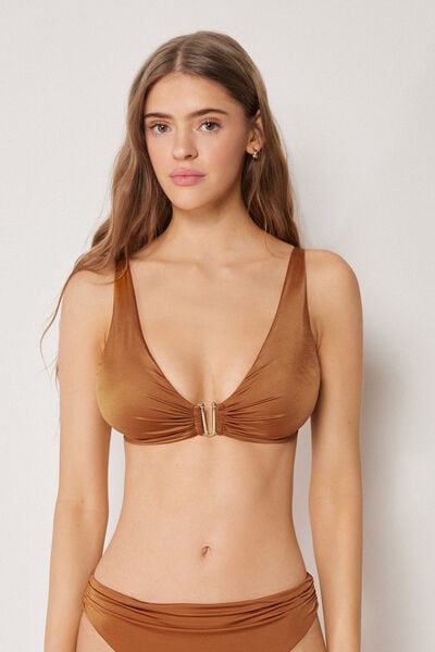Calzedonia Tank Swimsuit Top Shiny Satin Woman Brown Size