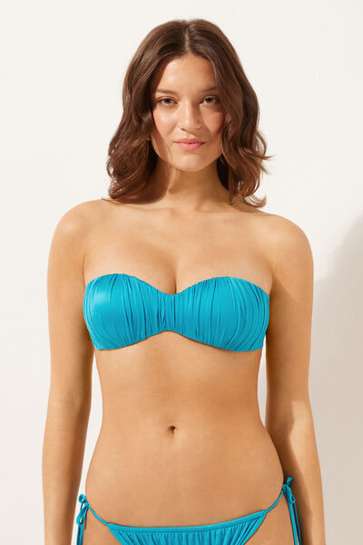 Calzedonia Graduated Padded Bandeau Swimsuit Top Shiny Satin Woman Blue Size