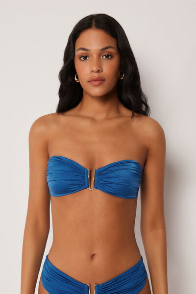 Calzedonia Bandeau Bikini Top Shiny Satin Woman Blue Size