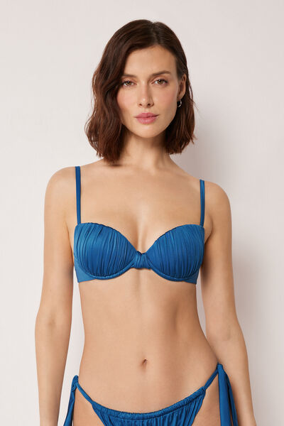 Calzedonia Padded Push-Up Bikini Top Shiny Satin Woman Blue Size