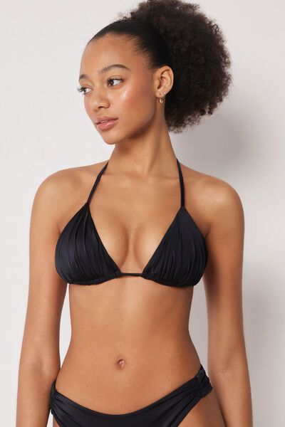 Calzedonia Triangle Swimsuit Top Shiny Satin Woman Black Size
