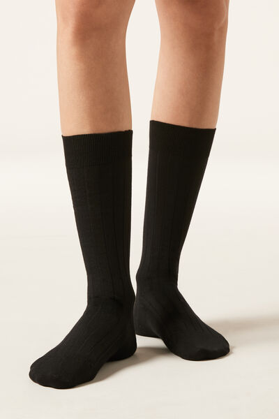 Calzedonia Calcetines Largos 3/4 Canalé Mujer Negro Tamaño TU