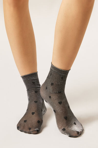 Calzedonia Calcetines Transparentes Purpurina y Corazones