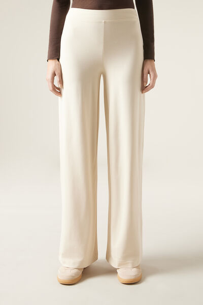 Calzedonia Pantalón Palazzo Punto Milano Mujer Natural Tamaño L