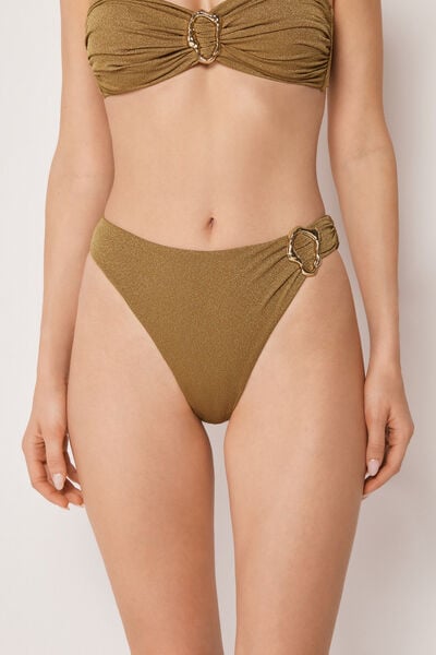 Image of Calzedonia Brazilian-Bikinihose mit hohem Bund Sophisticated Shine Frau Braun Größe L