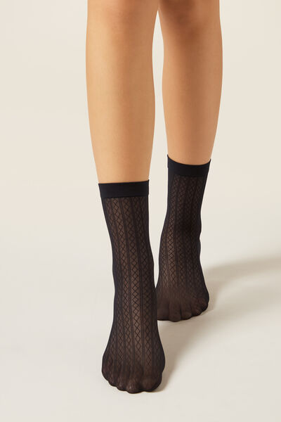 Image of Calzedonia Kurze Socken mit Rautenmuster Eco Frau Schwarz Größe Einheitsgröße