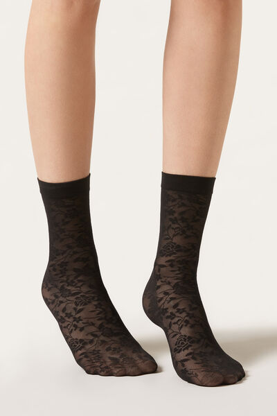 Image of Calzedonia Socken mit Blumenmotiv Frau Schwarz Größe Einheitsgröße