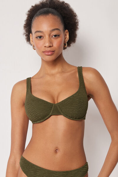 Calzedonia Balconcino Costume Crinkle Waves Donna Verde Taglia 4
