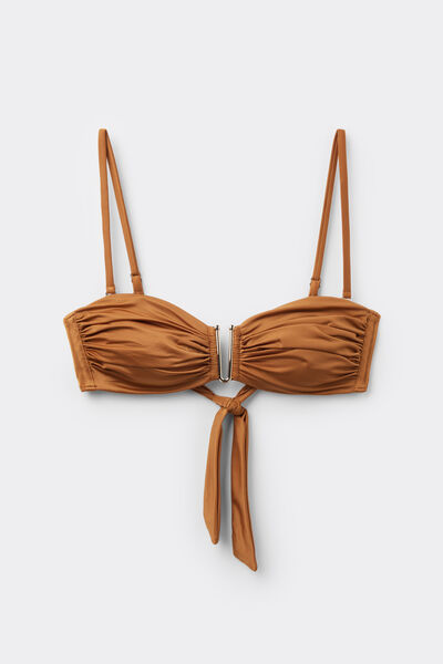Calzedonia Top de bikini palabra de honor con hebilla Shiny Satin Mujer Marrón Tamaño 5
