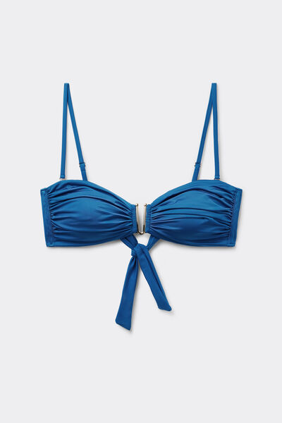Calzedonia Top de bikini palabra de honor con hebilla Shiny Satin Mujer Azul Tamaño 3