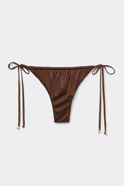 Calzedonia Braga de bikini efecto cortina brasileña Shiny Satin Mujer Marrón Tamaño S