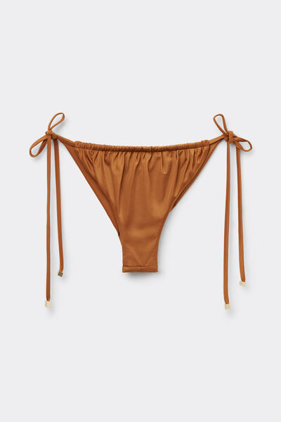 Calzedonia Braga de bikini efecto cortina brasileña Shiny Satin Mujer Marrón Tamaño M