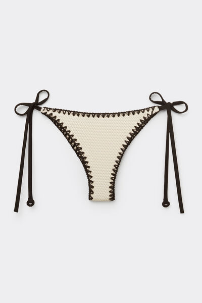 Calzedonia Bikini Brasileña Cordones Bordado bicolor Mujer Blanco Tamaño L