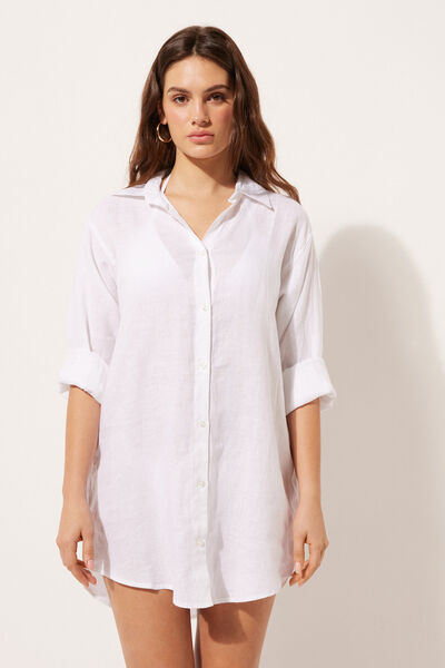 Calzedonia Abito Camicia in Lino Donna Bianco Velikost S