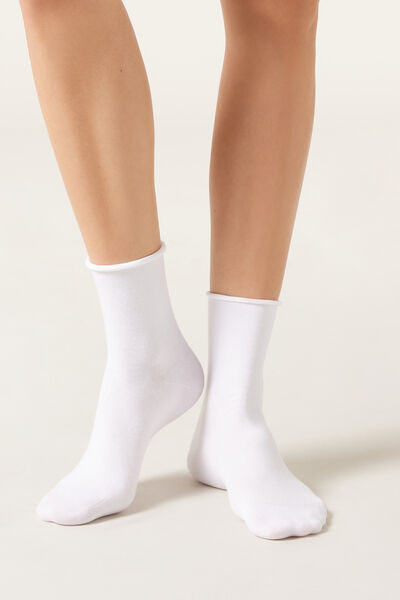 Calzedonia Calzini Corti in Cotone Senza Elastico Donna Bianco Velikost 39-41