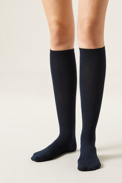 Calzedonia Calze Lunghe in Cotone Rasato Donna Blu Velikost TU