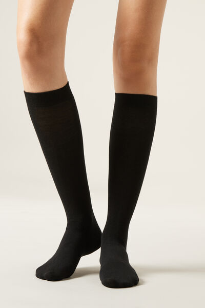 Calzedonia Calze Lunghe in Cotone Rasato Donna Nero Velikost TU
