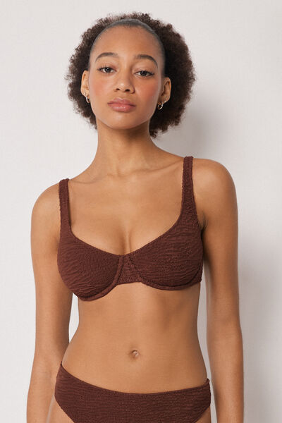 Calzedonia Balconcino Costume Crinkle Waves Donna Marrone Taglia 4