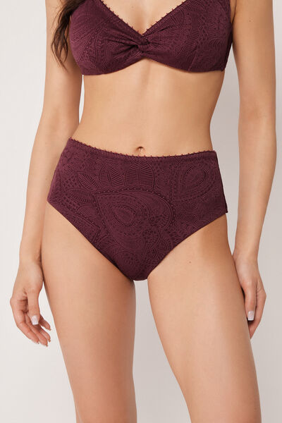 Calzedonia Slip Alto Costume Precious Jacquard Donna Bordeaux Taglia XL