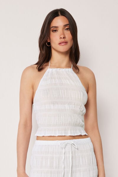 Calzedonia Top con Volantes Mujer Blanco Tamaño S/M