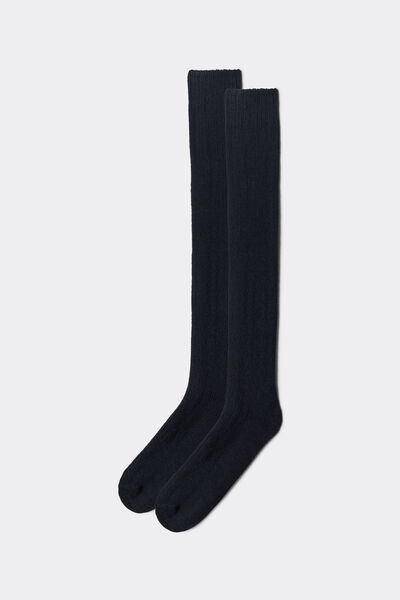 Calzedonia Calze Lunghe a Coste con Lana e Cashmere da Uomo Uomo Blu Velikost 42-43