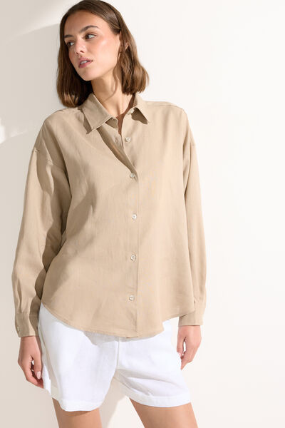Calzedonia Cropped Linen and Viscose Shirt Woman Nude Size S