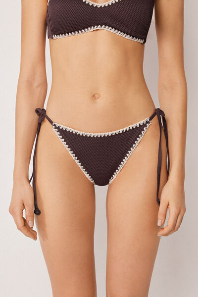 Calzedonia Kalhotky na šňůrky k plavkám Bicolor Embroidery Žena Hnědá Velikost S