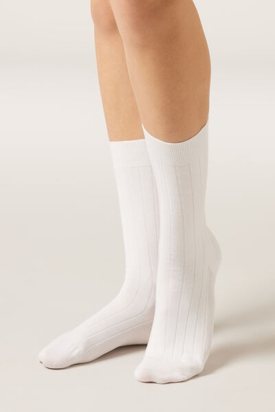 Calzedonia Ribbed Mid-Calf Socks Woman White Size TU