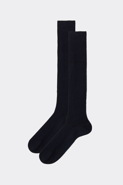 Calzedonia Calze Lunghe a Coste in Filo di Scozia da Uomo Uomo Blu Velikost 46-47