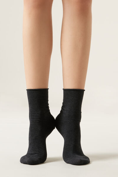 Calzedonia Non-Elastic Cotton Ankle Socks Woman Grey Size 39-41