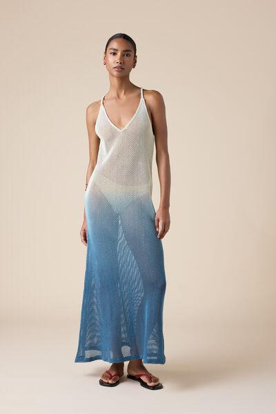 Calzedonia Vestido Largo de Rejilla Mujer Azul Tamaño S/M