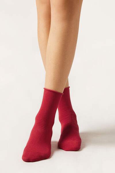 Calzedonia Non-Elastic Cotton Ankle Socks Woman Red Size 39-41