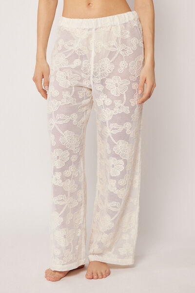 Calzedonia Pantalón de Encaje Mujer Blanco Tamaño S/M