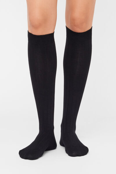 Calzedonia Long Ribbed Socks Woman Black Size TU