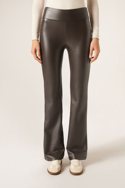Calzedonia Pantaloni a Zampa Termici Effetto Pelle Donna Marrone Taglia L