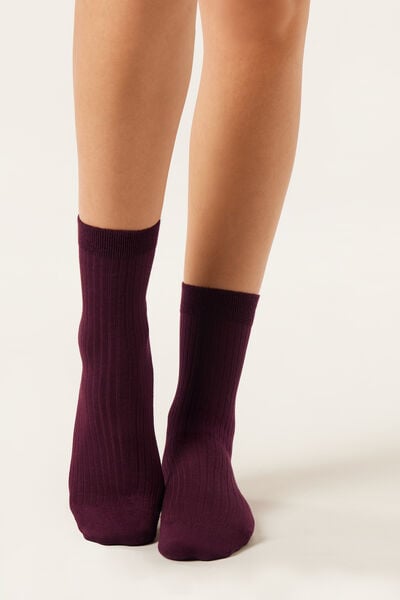 Calzedonia Calzini A Costine Con Cashmere Donna Bordeaux Taglia 36-38-image