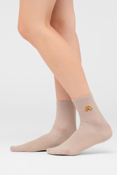 Calzedonia Dog Motif Socks Woman Nude Size TU