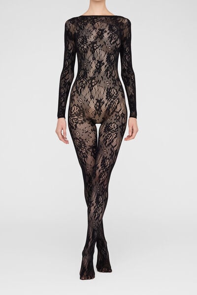 Calzedonia Combinaison En Dentelle Florale Femme Noir Taille M/L-image
