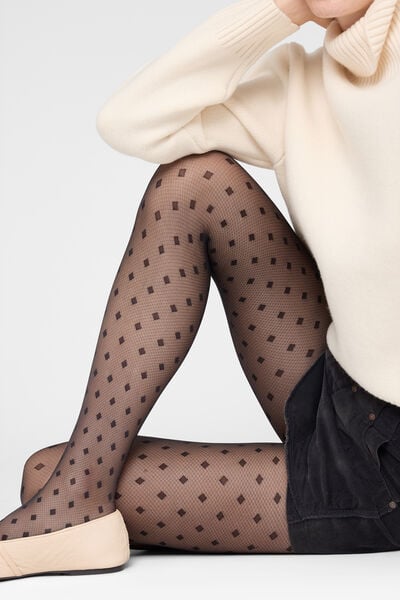Calzedonia Collant à Micro Losanges Femme Noir Taille Xs/S-image