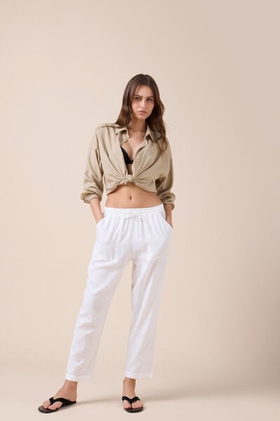 Calzedonia PantalóN Largo Recto Lino Y Viscosa Mujer Blanco TamañO L-image