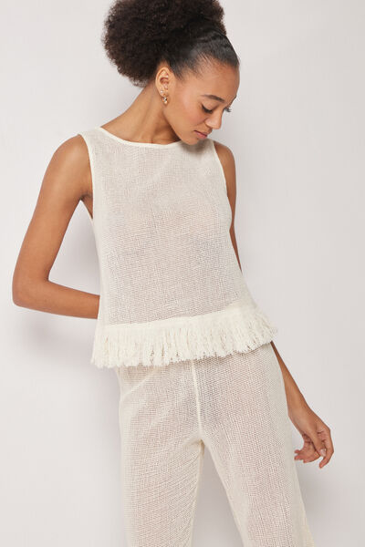 Calzedonia Top de Rejilla Mujer Blanco