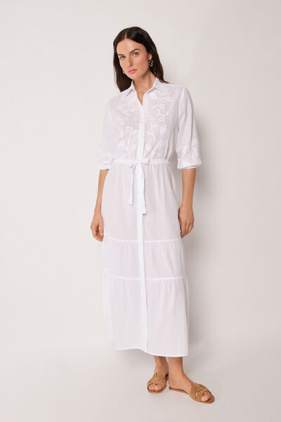 Calzedonia Vestido Largo Bordado Mujer Blanco